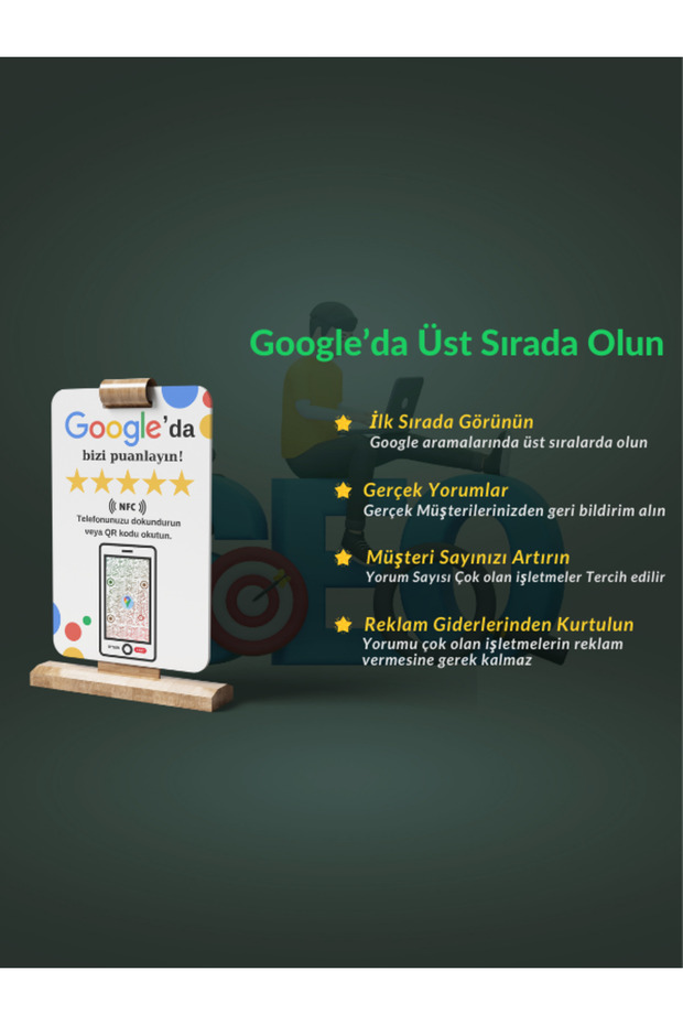 Almanca Google Yorum Kartı-işletmenize 5 Yıldız yorum toplar- Nfc ve Qr (Kare Kodlu) - 5