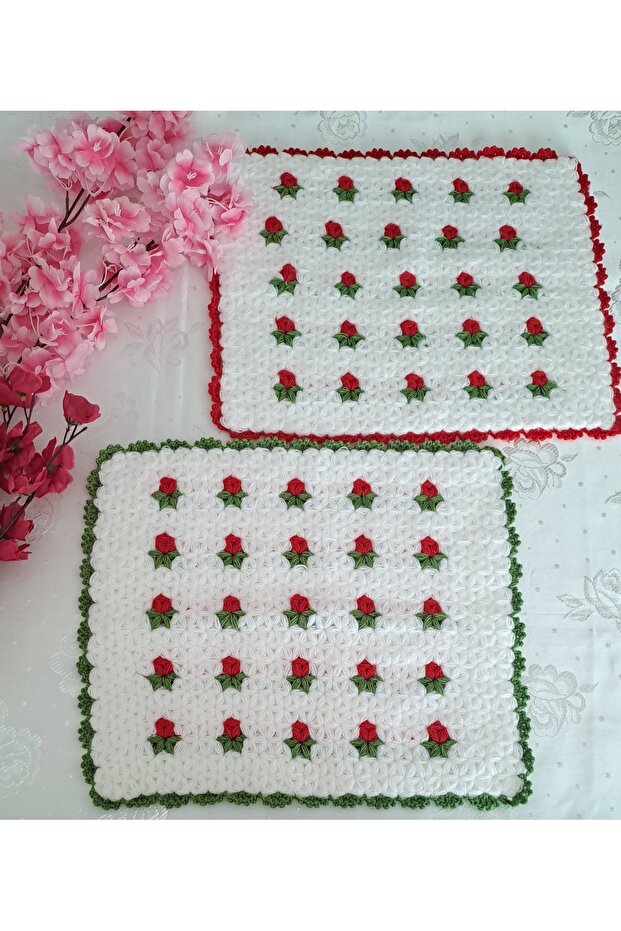 Hand Knitted 2-Pack Bath Washcloth Bath Scrub Red Green Mother Father Dowry White Soft Washcloth Scrub