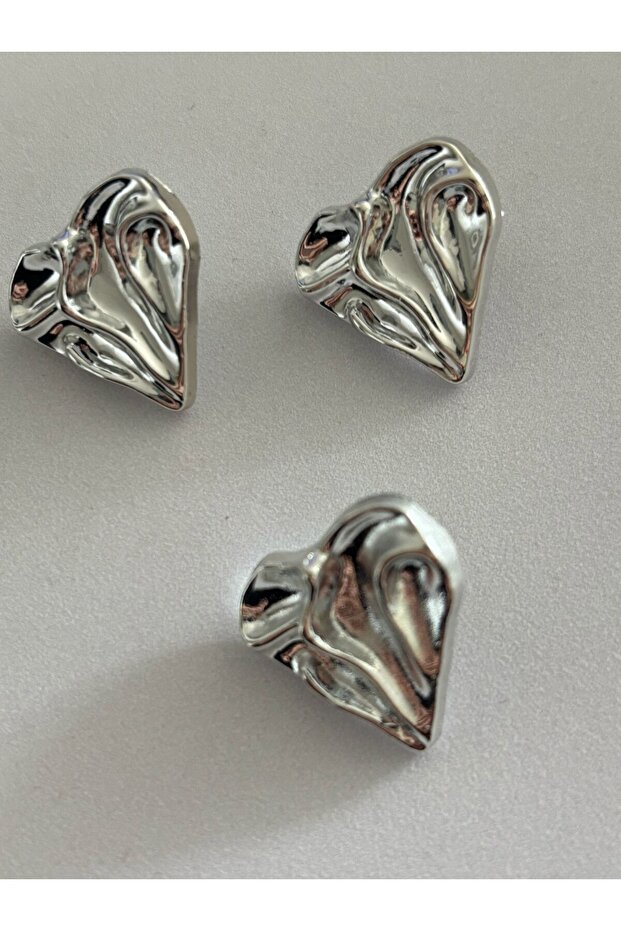 3Pcs Silver Heart Button 2cm, Crinkled Crimped & Special Design
