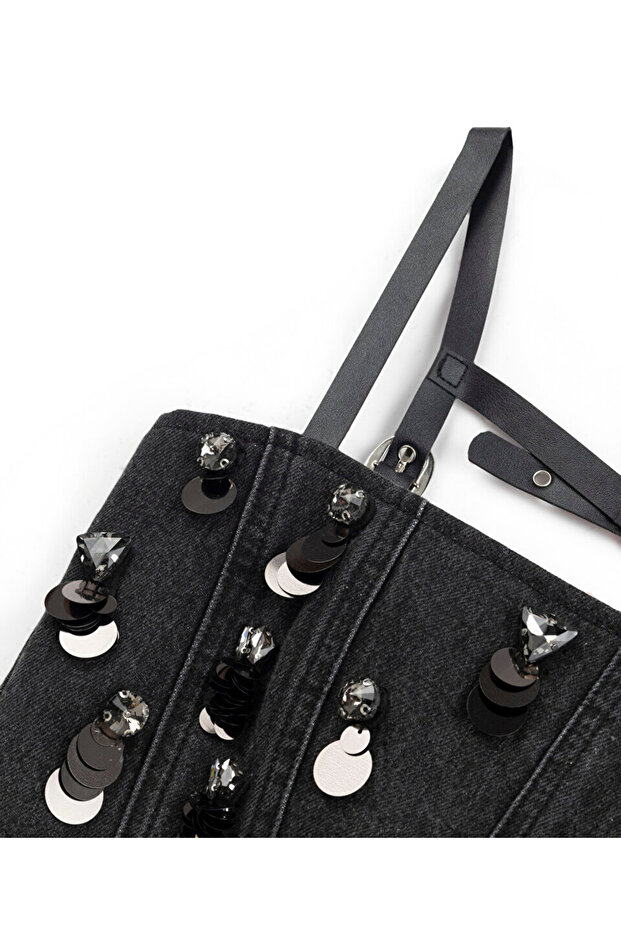 İşlemeli jean büstiyer - 4