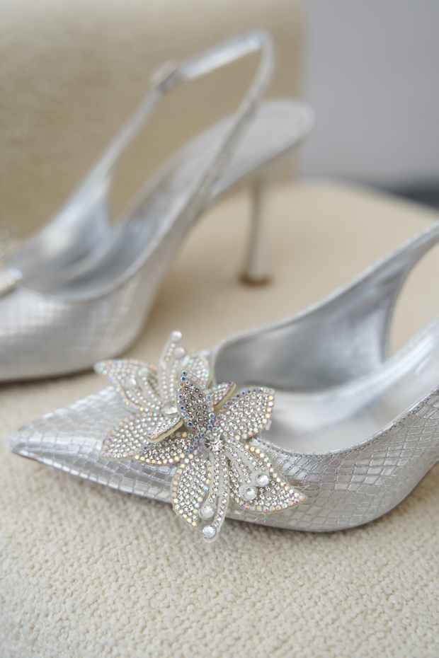 Pari̇s 207 t Buckle Detail Stoned Women's Silver Heeled Shoes