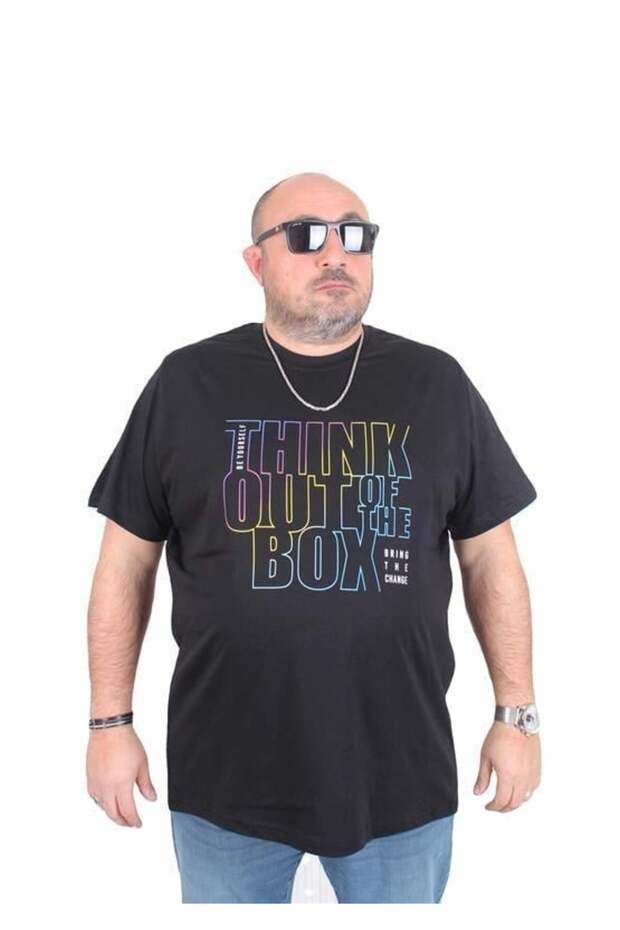 Men's Plus Size Crew Neck T-Shirt Think Out Box 25163 Black