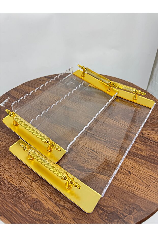 طقم صينية تقديم شفافة مكون من قطعتين - 6