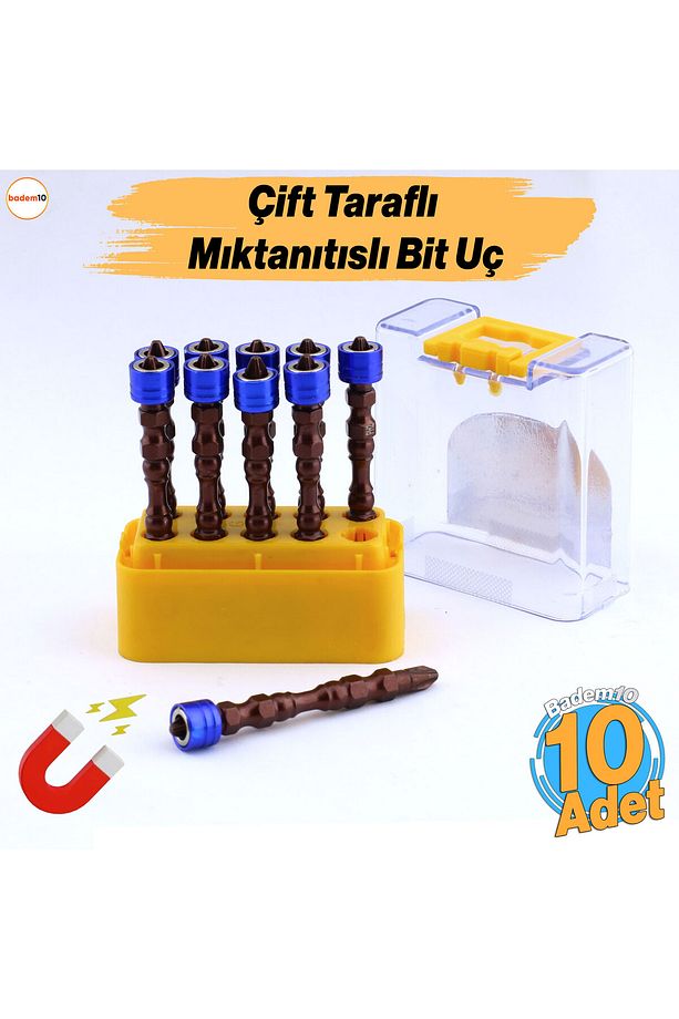 10 Adet (ÇİFT YÖNLÜ) Mıknatıslı Bits Uç Ph2 65 Mm Vida Yıldız Matkap Vidalama Ucu S2 Çeliği Çelik - 6