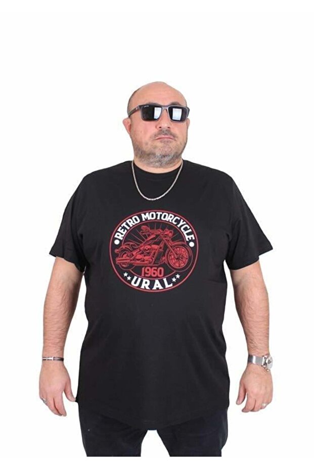 Men's Plus Size Crew Neck T-Shirt Motorcycle 25171 Black