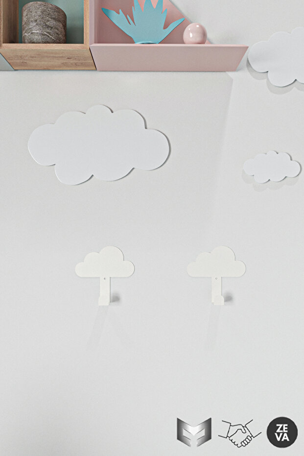2 Metal Cloud Shaped Hangers for Cream Children's Rooms - Durable Design Wall Mounted Hanger