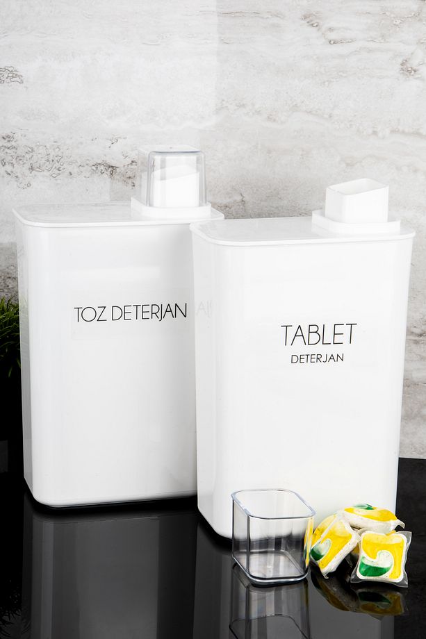 2'li Kendinden Ölçekli Deterjan Kutusu Seti Toz Deterjan Tablet Deterjan Etiketli 3000ml Deterjanlık - 4