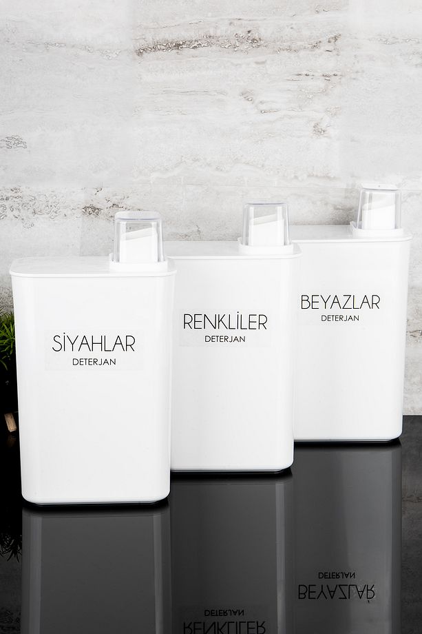 3lü Kendinden Ölçekli Deterjanlık Kutusu Seti Renkliler Beyazlar Siyahlar Deterjan Etiketli 3000ml - 2