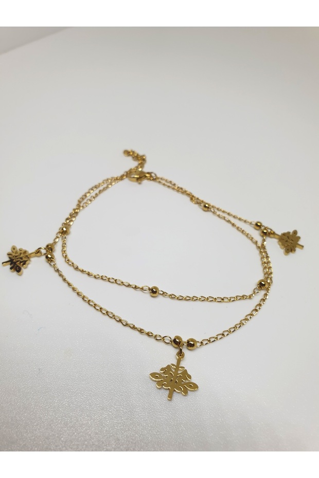 1. Grade Quality 316L Steel Anklet, Double Chain with Tree Figure Model No 16