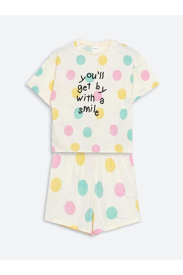 LCW Kids  Bisiklet Yaka Kız Çocuk Şortlu Pijama Takımı - 1