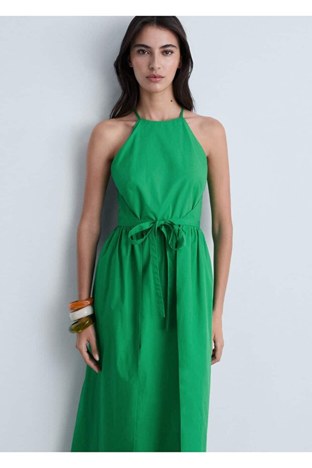 Fiyonklu halter yaka elbise - 1