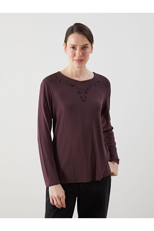 Lcw Grace Crew Neck Women's Blouse with Stones (S5)