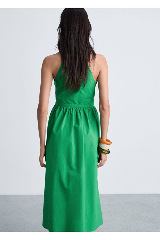 Fiyonklu halter yaka elbise - 4