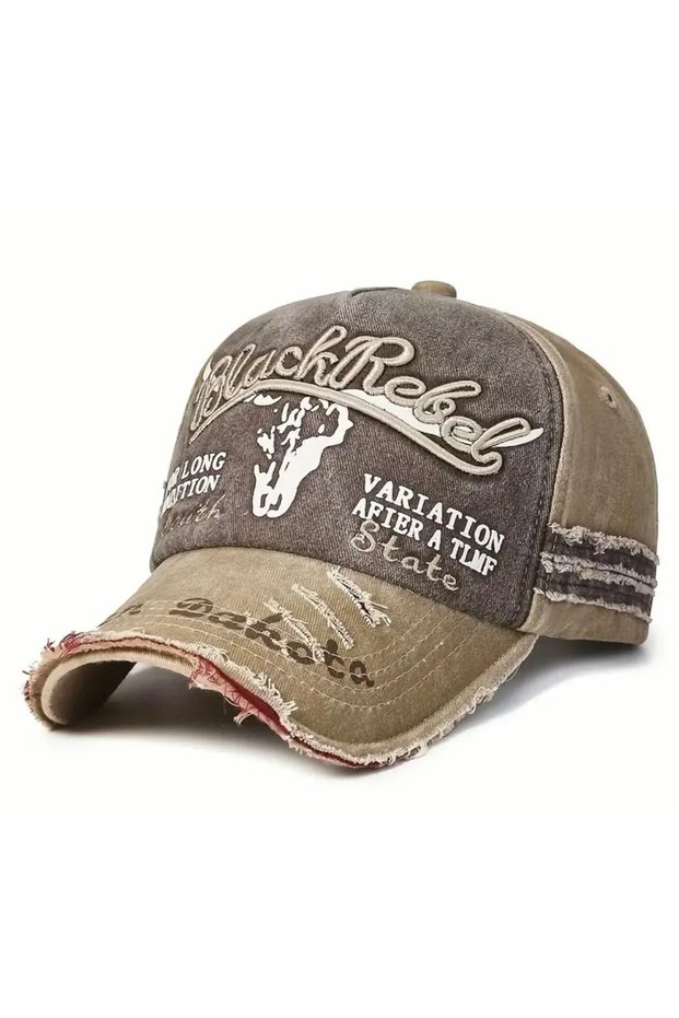 Black Rebel Embroidered Washable Vintage Model Adjustable Unisex Colorful Hat from the Back