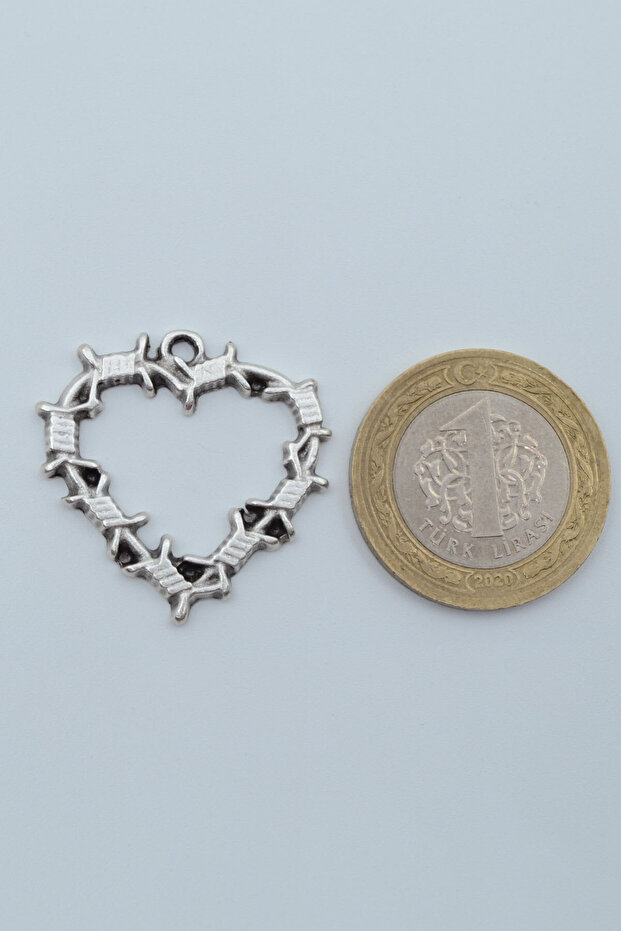 Dikenli Kalp Gümüş Kaplama Deri İp Kolye - 4