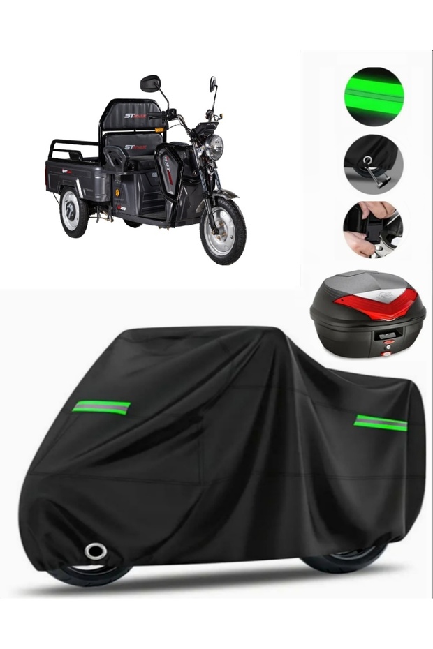 Stmax Gf 200 Rear Bag Compatible Motorcycle Tarpaulin Premium (Lock Compatible)-Black