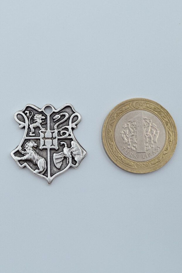 Harry Potter Hogwarts Sembol Gümüş Kaplama Deri İp Kolye - 4