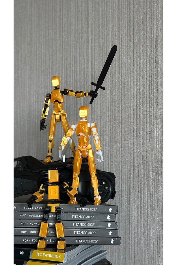 Oynar Eklemli Robot Figür Oyuncak Altın 5'li Set(kılıç,dummy,mini) - 5