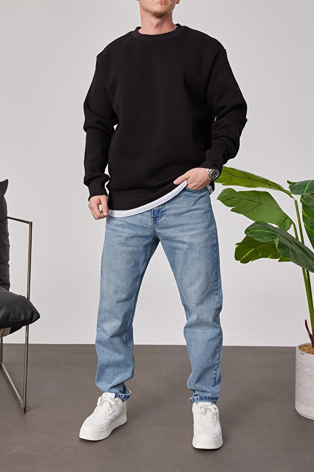 Basic Siyah Şardonlu Sweatshirt - 1