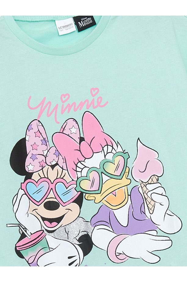 LCW Kids Bisiklet Yaka Minnie Mouse ve Daisy Duck Baskılı Kız Çocuk Pijama Takımı - 3