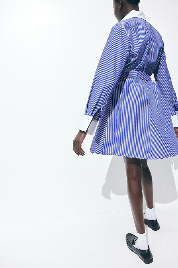 Kuşaklı Gömlek Elbise - 4