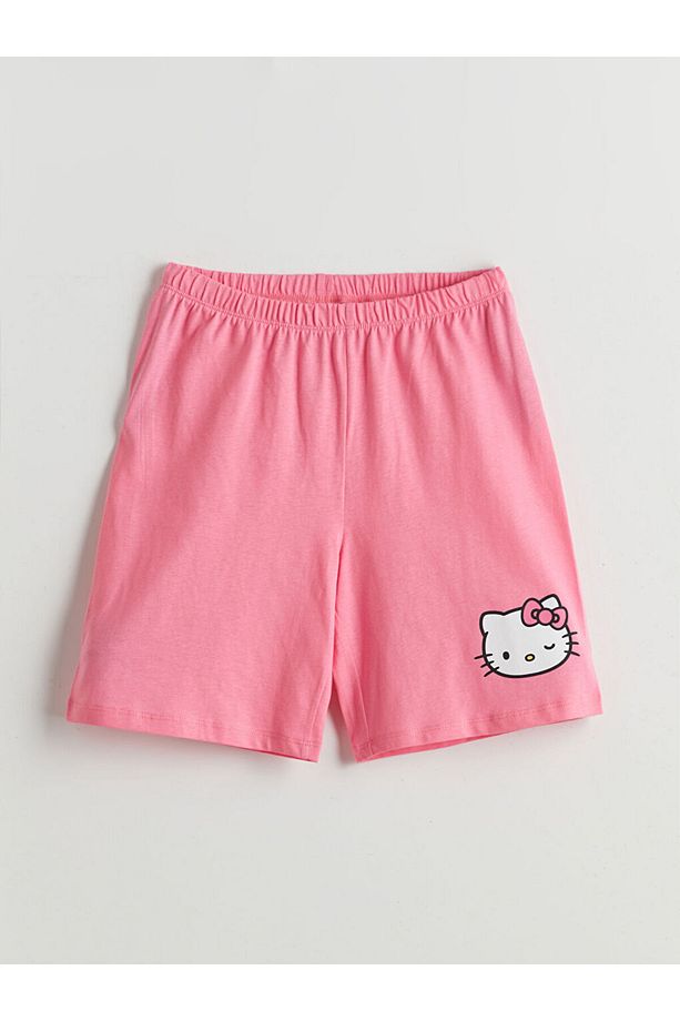 LCW Kids Bisiklet Yaka Hello Kitty Baskılı Kısa Kollu Kız Çocuk Şortlu Pijama Takımı Pembe - 4