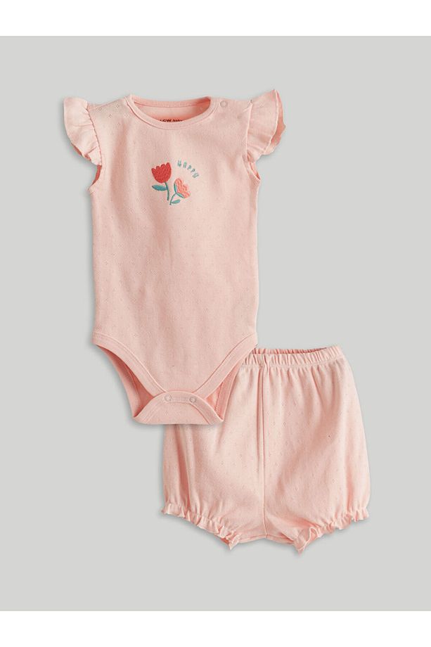 LCW baby Çiçekli Pamuklu Kız Bebek Çıtçıtlı Body ve Şort 2'li Takım - 1
