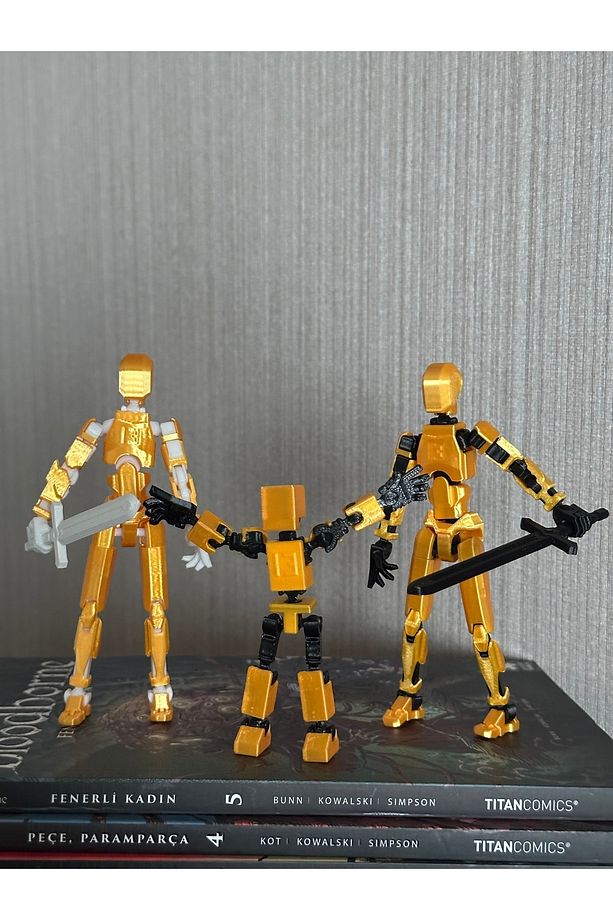 Oynar Eklemli Robot Figür Oyuncak Altın 5'li Set(kılıç,dummy,mini) - 4