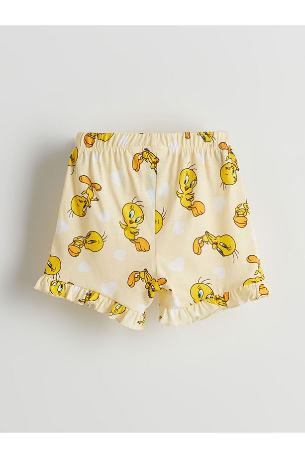 LCW baby Sarı Tweety Baskılı Kız Bebek Şortlu Pijama Takım - 5