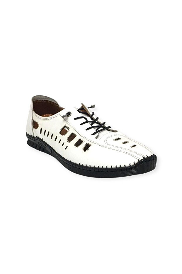 100% Leather New Season Men's Summer Comfortable Daily Perforated Sandal Shoes Rubber Laced 40-45
