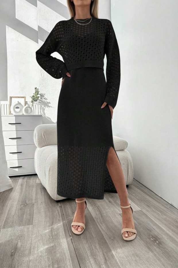Women's Black Spaghetti Strap Dress Bottom-Top Suit