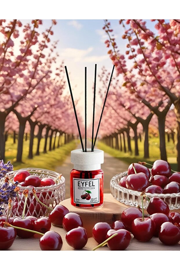 ناشر رائحة القصب للمنزل - برائحة الكرز، مجموعة موزعات الزيوت العطرية 4 أونصة - 3