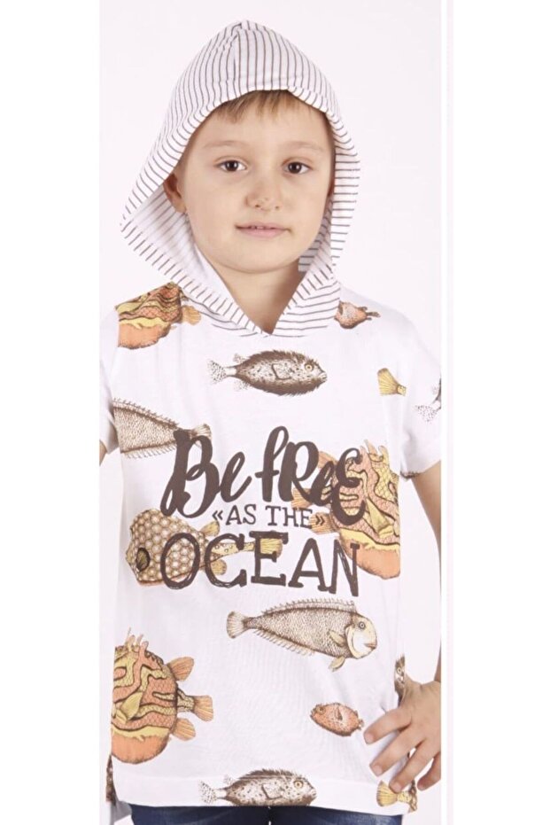 Boy's Fish Printed Hooded T-Shirt