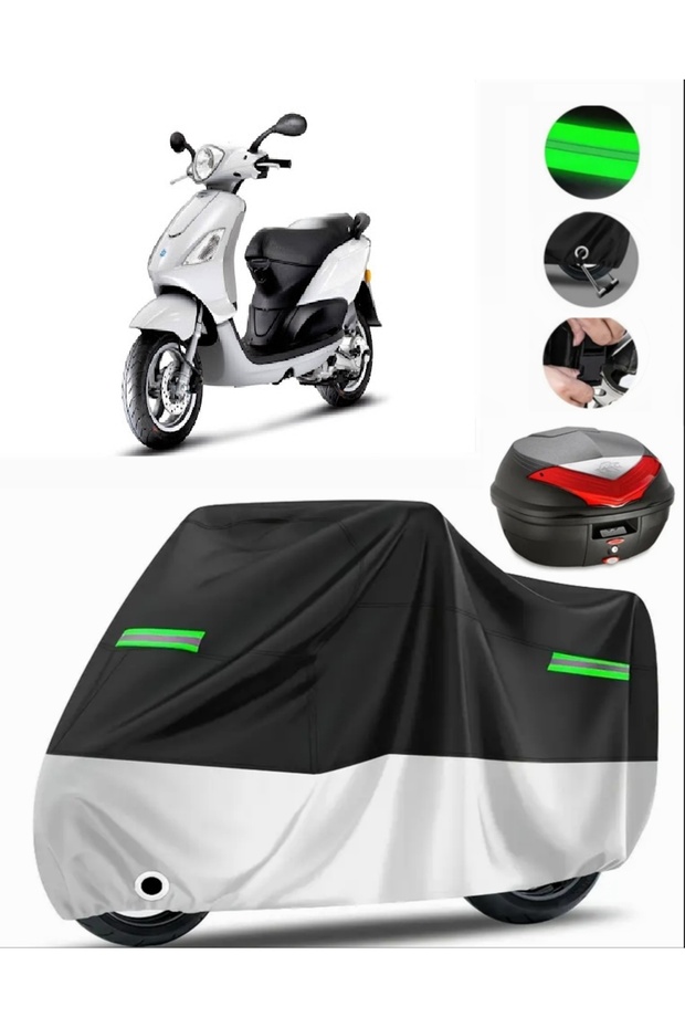 Piaggio Fly 100 Rear Bag Compatible Premium Motorcycle Tarpaulin (Lock Compatible) Black-Grey