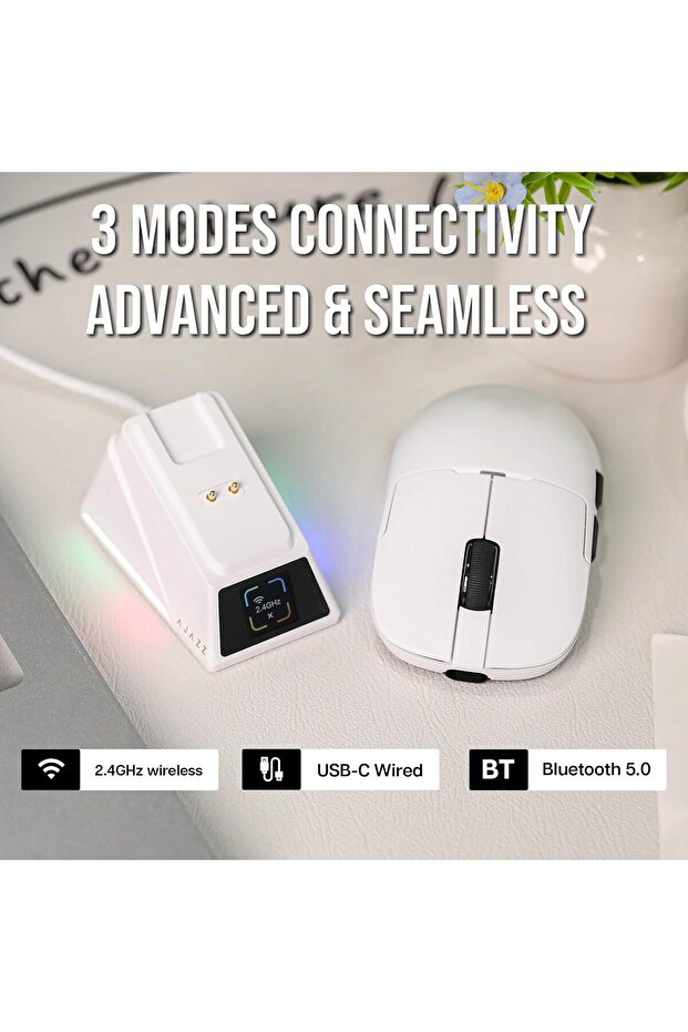 Ajazz AJ159 Apex 42000 DPI Manyetik Şarj İstasyonu-TFT Ekranlı Mouse-PAW 3950 Sensör-8K Dongle - 6