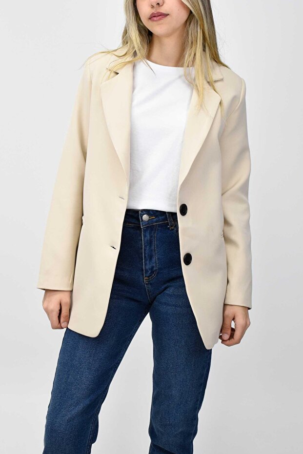 Women's long lined blazer jacket - cream
