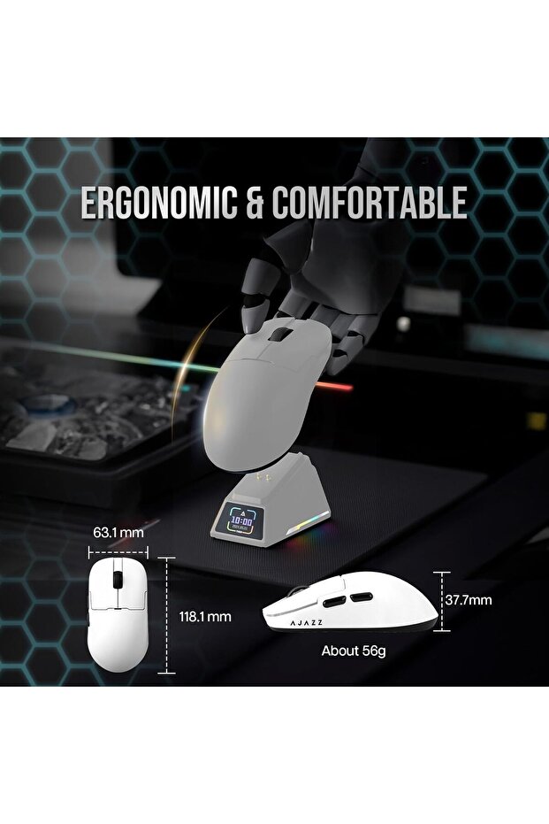 Ajazz AJ159 Apex 42000 DPI Manyetik Şarj İstasyonu-TFT Ekranlı Mouse-PAW 3950 Sensör-8K Dongle - 5