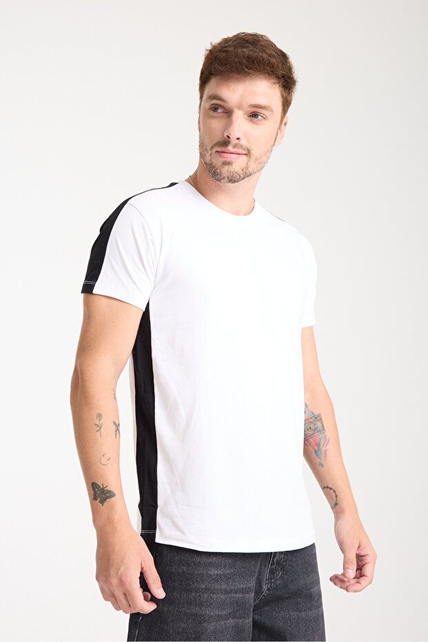 White Crew Neck Garni Detailed Cotton Basic