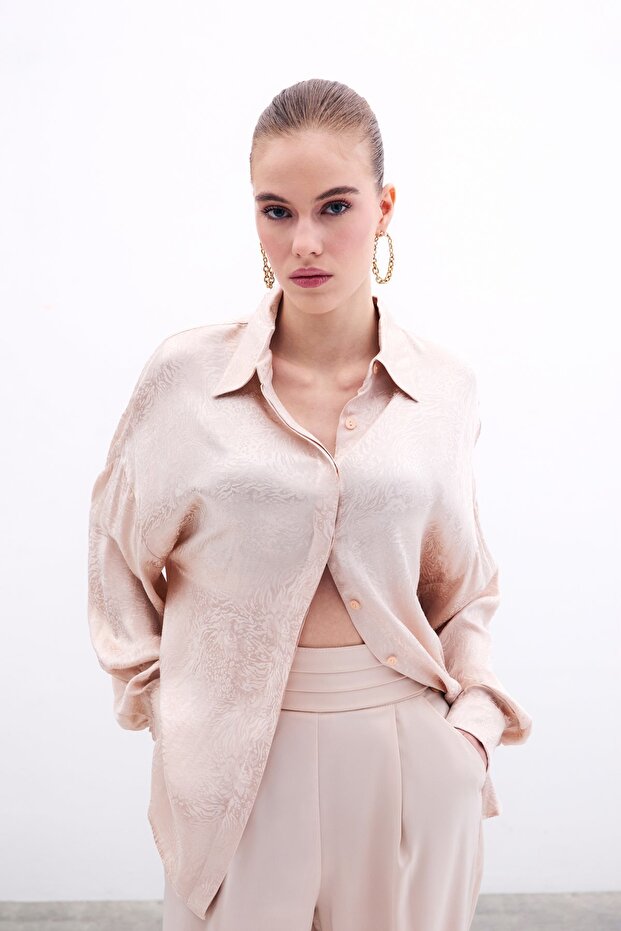 قميص فضفاض منقوش - بيج - 2