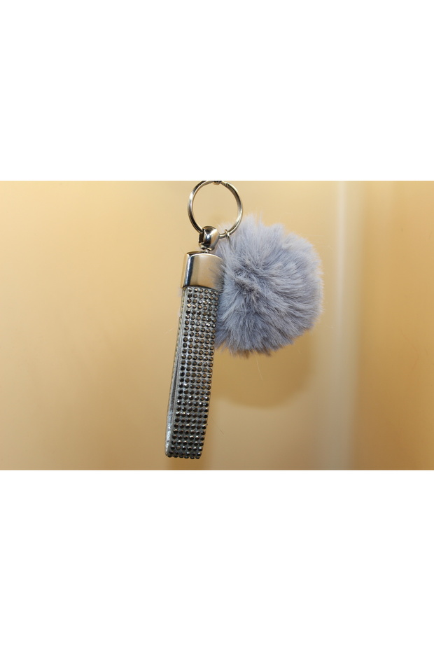Smoked Stone Mini Pompom Optional Keychain