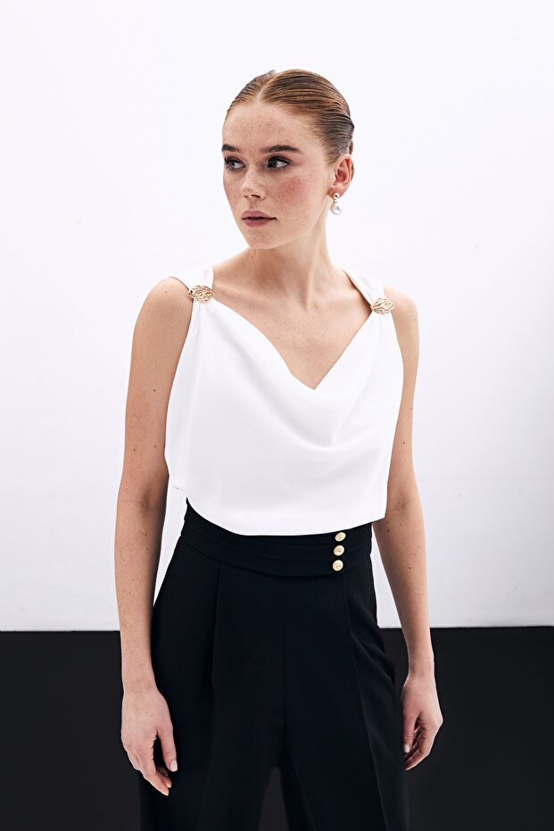 Plunging Neck Blouse - Ecru