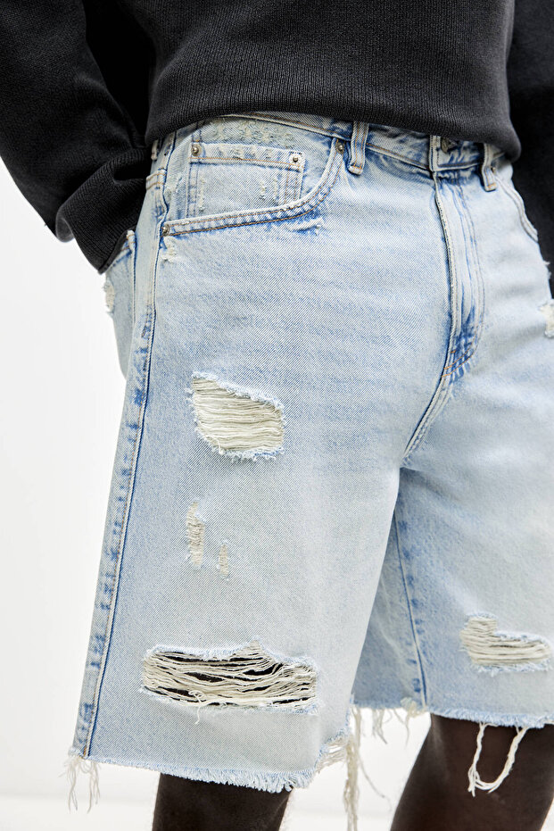 Distressed denim bermuda - 5