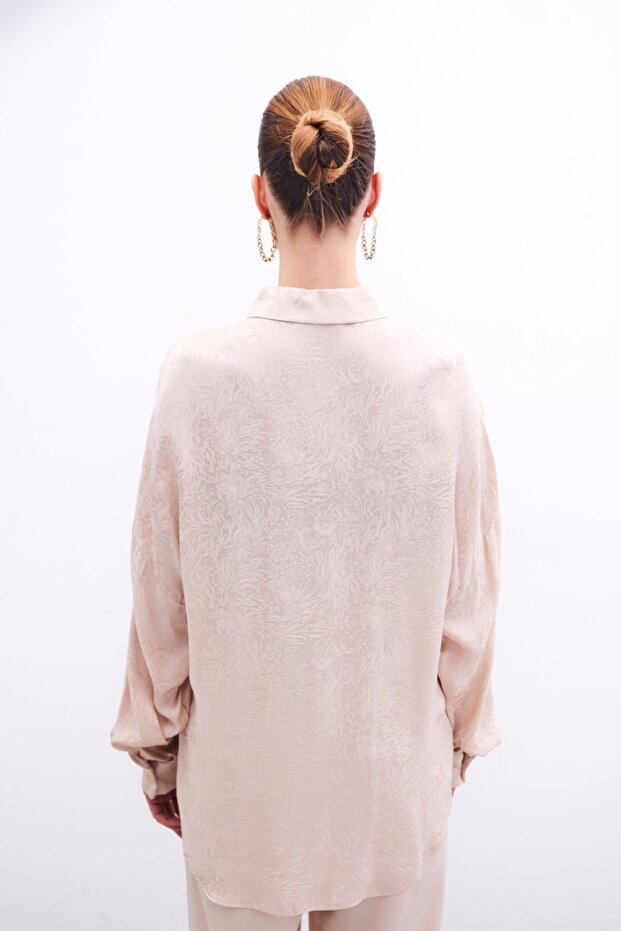 قميص فضفاض منقوش - بيج - 6