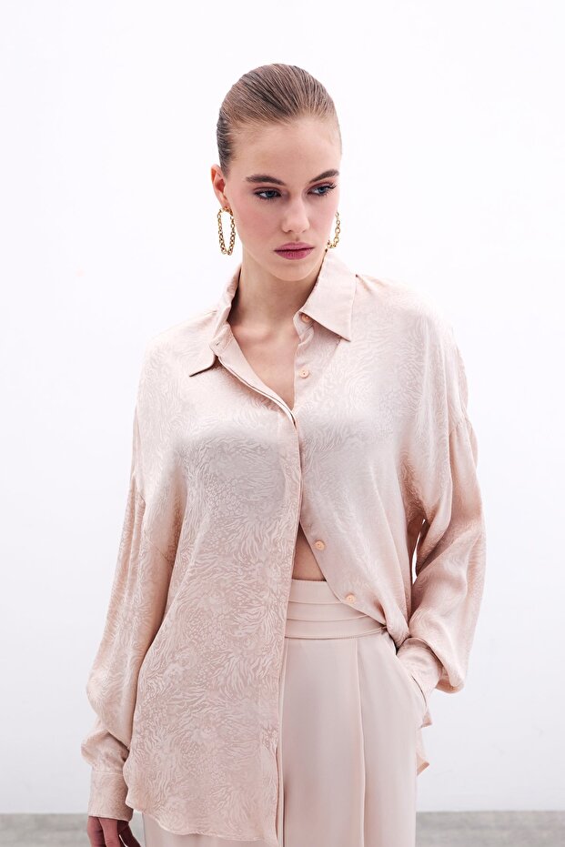 قميص فضفاض منقوش - بيج - 4