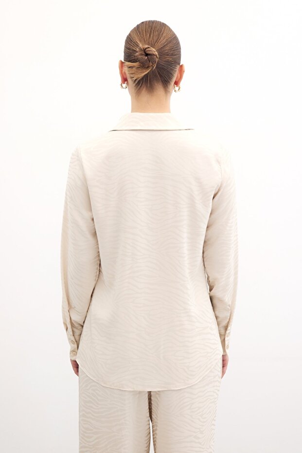 Patterned Plain Classic Shirt - Stone - 4