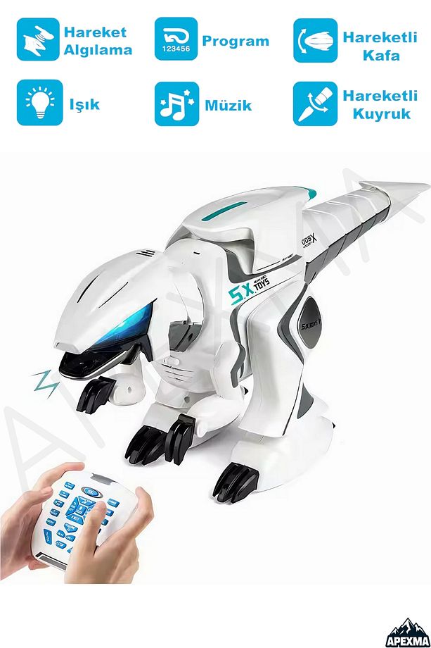 Oyuncak Uzaktan Kumandalı 13 Fonksiyonlu Dokunma Sensörlü Etkileşimli Işıklı Müzikli Robot Dinozor - 1