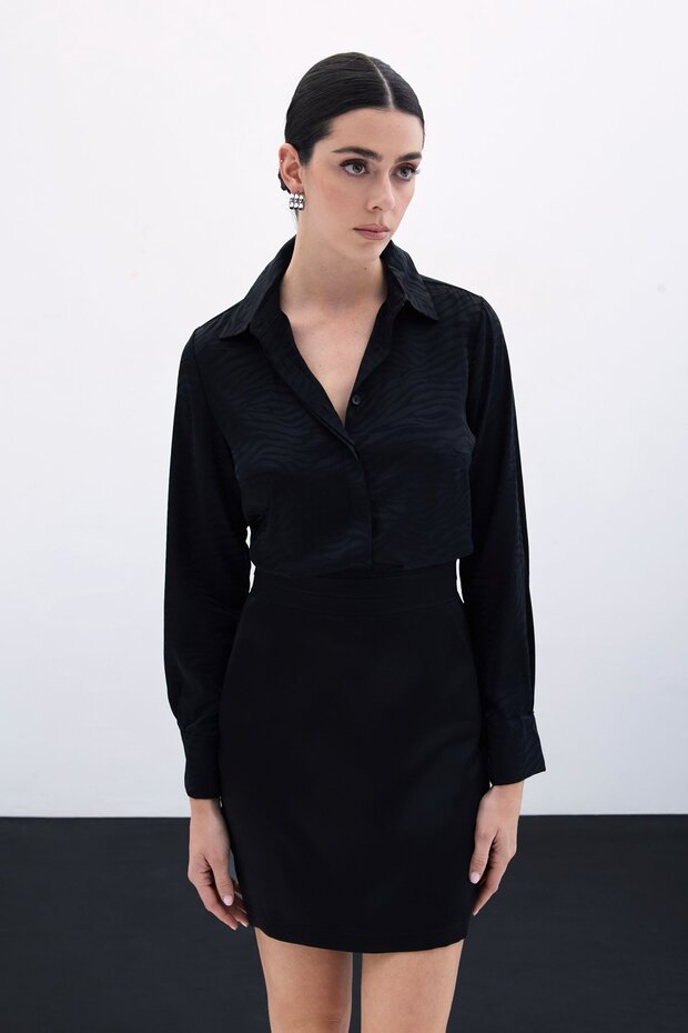 Patterned Plain Classic Shirt - Black