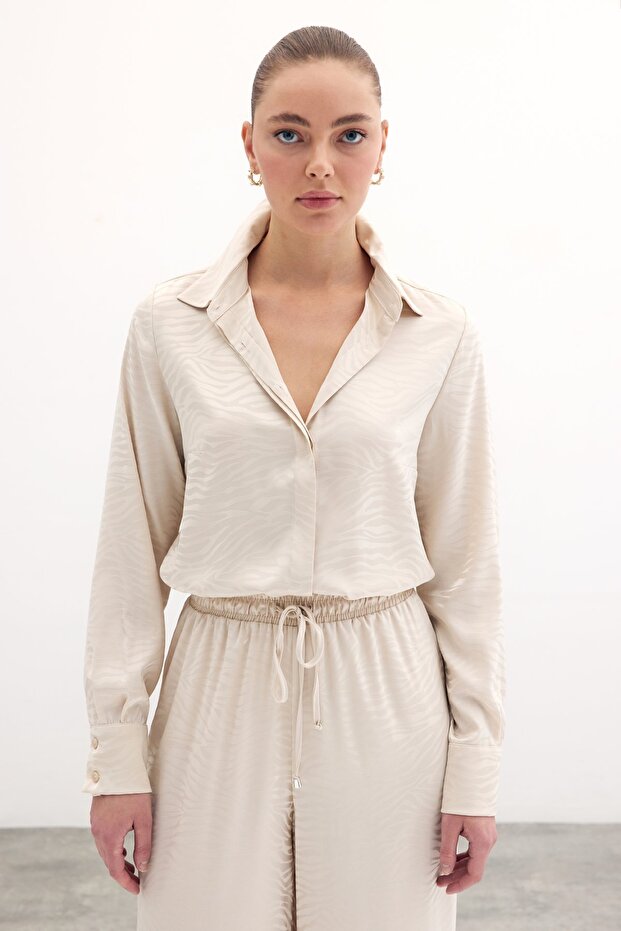 Patterned Plain Classic Shirt - Stone - 2