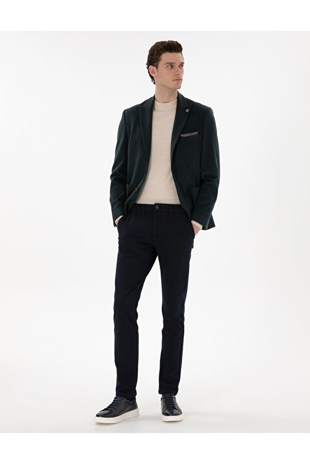 Navy Blue Slim Fit Canvas Trousers 50311631 -Vr033