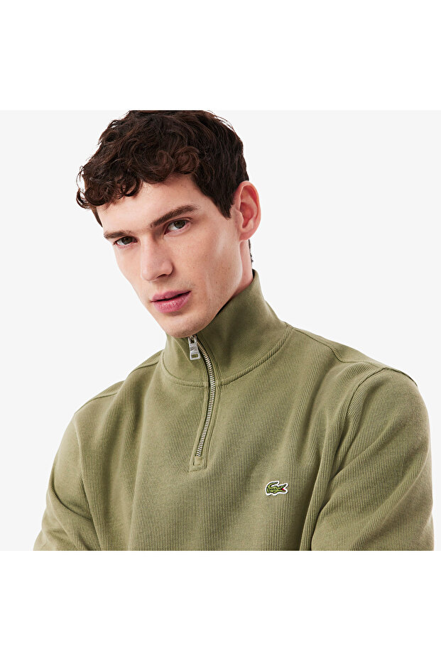 Erkek Classic Fit Yarım Fermuarlı Haki Sweatshirt - 2